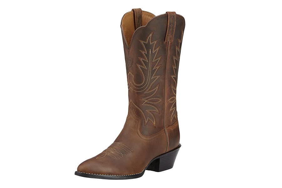 ARIAT Women's Heritage Western R Toe Cowboy Boots in Brown Leather With Embroidery.