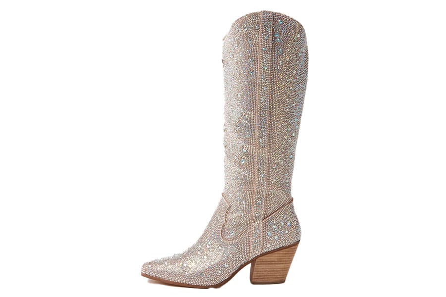 MIDAS Westin Silver Jewel Fabric Knee High Rhinestone Sparkly Boots