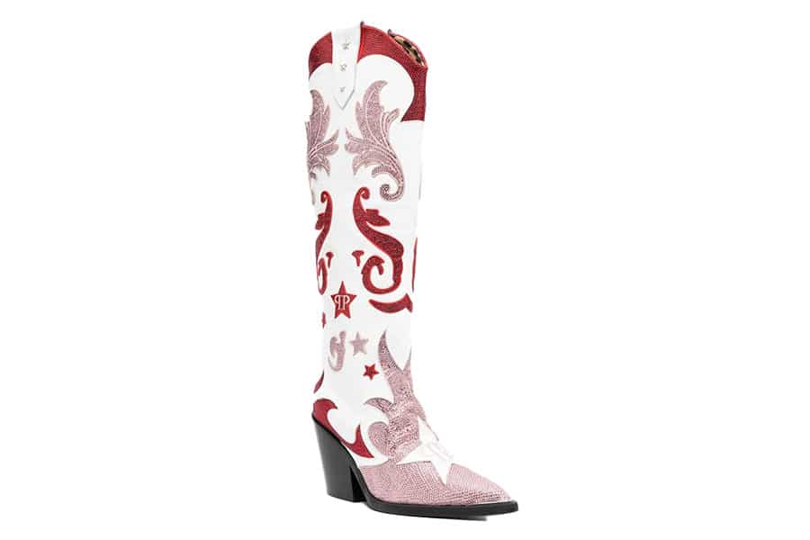 PHILIPP PLEIN Rhinestone-Embellished Pink and Red Cowboy Boots