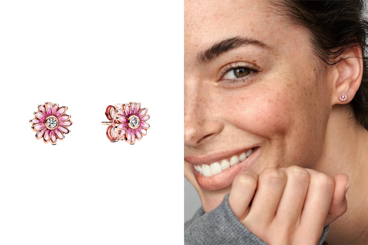 Pandora Pink Daisy Flower Stud Earrings