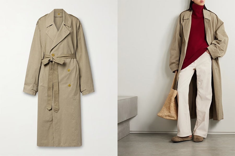 THE ROW Montrose oversized double-breasted belted cotton and linen-blend trench coat