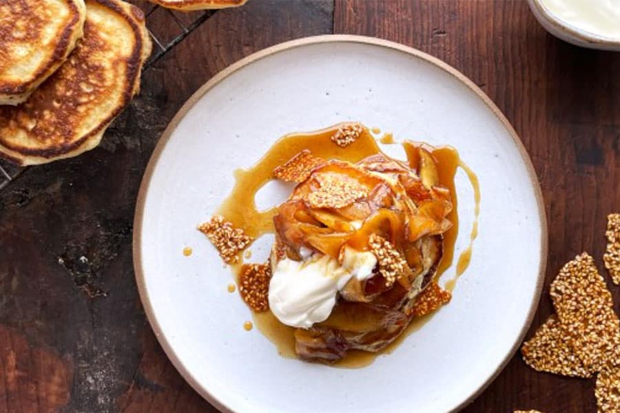 Ottolenghi's pancakes with maple brown butter apples and sesame praline recipe