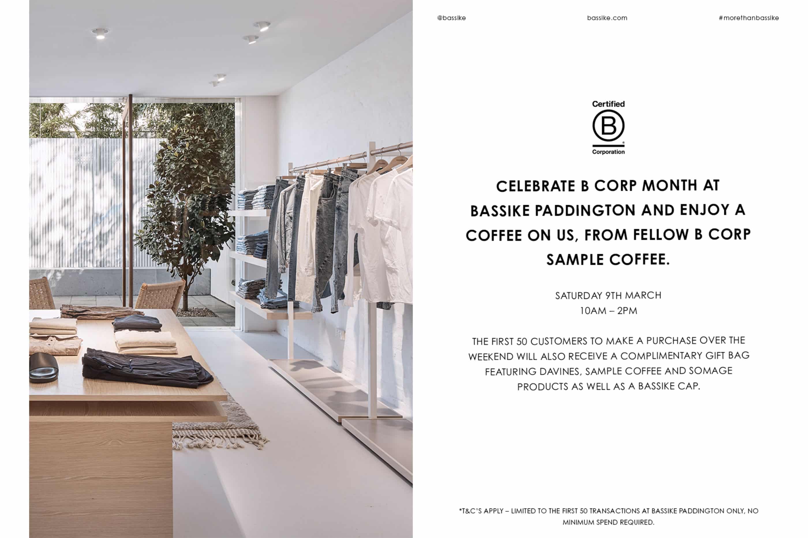 bassike celebrate B Corp Month with free coffees in-store