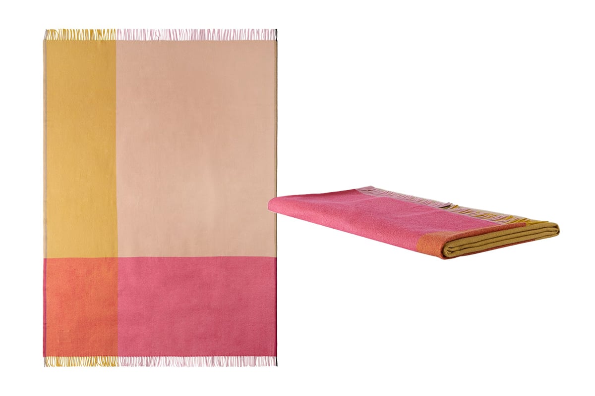VITRA Pink & Beige Colour Block Blanket