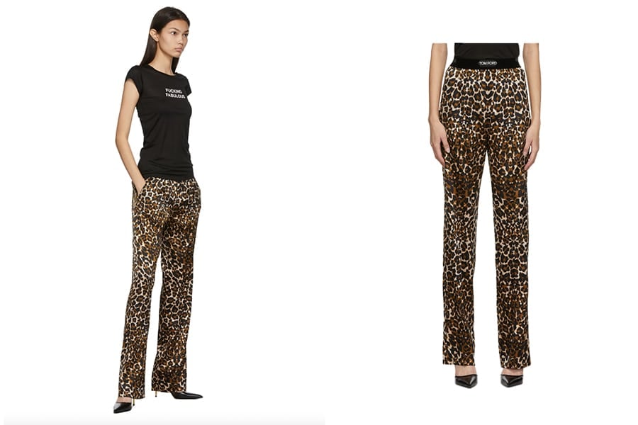 TOM FORD Black & Beige Leopard Silk Satin Lounge Pants